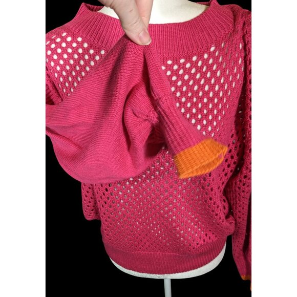 Velez Artisan Pink Asymmetrical Sweater With Orange Cuffs - Picture 2 of 6